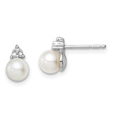 Image of 8mm Sterling Silver Rhodium Plated Diamond and Freshwater Cultured PEarringsl Post Earrings QE10339