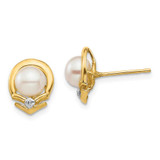 Image of 11mm 14K Yellow Gold 5-6mm White Button Freshwater Cultured Pearl .02ctw Diamond Post Earrings XE3235AA