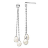Image of 51mm Sterling Silver Rhodium-plated 6-7mm Rice Freshwater Cultured Pearl CZ Post Dangle Earrings QE13853