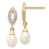 Image of 22mm 14K Yellow Gold 7x5mm White Teardrop Freshwater Cultured Pearl .01ctw Diamond Dangle Earrings XE2496AA