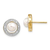 Image of 10mm 14K Yellow Gold and Rhodium 5-6mm Button Freshwater Cultured Pearl .05ctw Diamond Post Earrings XE1972P/A
