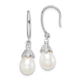 Image of 30.7mm Sterling Silver Rhodium-plated Polished White 7-8mm Freshwater Cultured Pearl & CZ Dangle Earrings QE15378