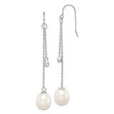 Image of 65.3mm Sterling Silver Rhodium-plated Polished White 9-10mm Freshwater Cultured Pearl & CZ Dangle Earrings QE15396