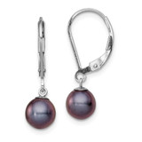 Image of 24mm Sterling Silver Rhodium-plated Polished 6-7mm Black Freshwater Cultured Pearl Leverback Dangle Earrings QE7701