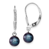 Image of 24mm Sterling Silver Rhodium-plated Polished 6-7mm Black Freshwater Cultured Pearl Leverback Dangle Earrings QE7702