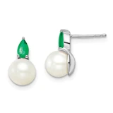 Image of 12.35mm 14k White Gold Freshwater Cultured Pearl and Emerald Post Earrings