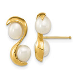 Image of 16.05mm 14K Yellow Gold 4-5mm Rice Freshwater Cultured Pearl Post Dangle Earrings