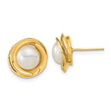 Image of 11.2mm 14K Yellow Gold 6-7mm White Button Freshwater Cultured Pearl Post Earrings