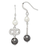 Image of 46mm Sterling Silver Polished Grey & White Glass Pearl Infinity Dangle Earrings