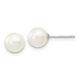 Image of 10k White Gold 6-7mm White Round Freshwater Cultured Pearl Stud Post Earrings