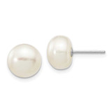 Image of 10k White Gold 8-9mm White Button Freshwater Cultured Pearl Stud Post Earrings