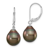 Image of 10-11mm 14k White Gold 10-11mm Teardrop Saltwater Cultured Tahitian Leverback Earrings