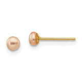 Image of 3-4mm 14K Yellow Gold 3-4mm Pink Button Freshwater Cultured Pearl Stud Post Earrings