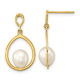 Image of 23.25mm 14K Yellow Gold 6-7mm Teardrop White Freshwater Cultured Pearl Dangle Earrings