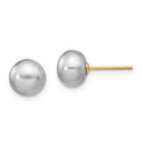 Image of 7-8mm 14K Yellow Gold 7-8mm Grey Button Freshwater Cultured Pearl Stud Post Earrings