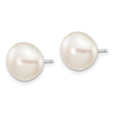 Image of 10k White Gold 9-10mm White Button Freshwater Cultured Pearl Stud Post Earrings