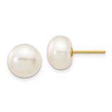 Image of 10k Yellow Gold 8-9mm White Button Freshwater Cultured Pearl Stud Post Earrings