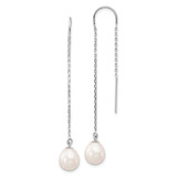 Image of 58mm 14K White Gold 7-8mm White Teardrop Freshwater Cultured Pearl Threader Earrings