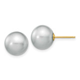 Image of 10-11mm 14K Yellow Gold 10-11mm Grey Round Freshwater Cultured Pearl Stud Post Earrings