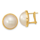 Image of 14-15mm 14K Yellow Gold 14-15mm White Mabe Saltwater Cultured Pearl Omega Back Earrings