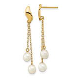Image of 43mm 14K Yellow Gold 4-5mm White Rice Freshwater Cultured Pearl Dangle Post Earrings