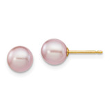 Image of 6-7mm 14K Yellow Gold 6-7mm Purple Round Freshwater Cultured Pearl Stud Post Earrings