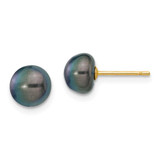 Image of 7-8mm 14K Yellow Gold 7-8mm Black Button Freshwater Cultured Pearl Stud Post Earrings