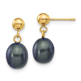 Image of 16mm 14K Yellow Gold 7-8mm Black Rice Freshwater Cultured Pearl Dangle Post Earrings