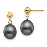 Image of 17mm 14K Yellow Gold 8-9mm Black Rice Freshwater Cultured Pearl Dangle Post Earrings