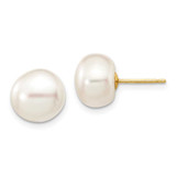 Image of 10k Yellow Gold 9-10mm White Button Freshwater Cultured Pearl Stud Post Earrings