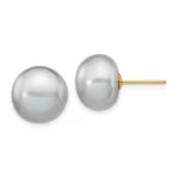 Image of 10-11mm 14K Yellow Gold 10-11mm Grey Button Freshwater Cultured Pearl Stud Post Earrings