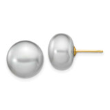 Image of 11-12mm 14K Yellow Gold 11-12mm Grey Button Freshwater Cultured Pearl Stud Post Earrings