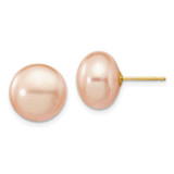 Image of 11-12mm 14K Yellow Gold 11-12mm Pink Button Freshwater Cultured Pearl Stud Post Earrings