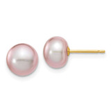 Image of 7-8mm 14K Yellow Gold 7-8mm Purple Button Freshwater Cultured Pearl Stud Post Earrings