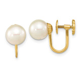 Image of 13.5mm 14K Yellow Gold 7-8mm Round White Freshwater Cultured Pearl Non-pierced Earrings