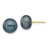 Image of 9-10mm 14K Yellow Gold 9-10mm Black Button Freshwater Cultured Pearl Stud Post Earrings