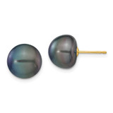 Image of 10-11mm 14K Yellow Gold 10-11mm Black Button Freshwater Cultured Pearl Stud Post Earrings