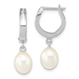 Image of 24.75mm 14K White Gold 6-7mm Teardrop White Freshwater Cultured Pearl Hoop Dangle Earrings