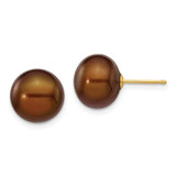 Image of 10-11mm 14K Yellow Gold 10-11mm Coffee Button Freshwater Cultured Pearl Stud Post Earrings