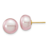 Image of 10-11mm 14K Yellow Gold 10-11mm Purple Button Freshwater Cultured Pearl Stud Post Earrings