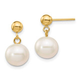 Image of 8-9mm 14K Yellow Gold 8-8.5mm White Round Freshwater Cultured Pearl Dangle Post Earrings