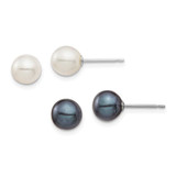 Image of 6-7mm 14K White Gold 6-7mm Round White and Black Freshwater Cultured Pearl 2 Earrings Set