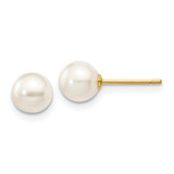 Image of 5-6mm 14K Yellow Gold 5-6mm Round White Saltwater Akoya Cultured Pearl Stud Post Earrings