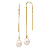 Image of 56mm 14K Yellow Gold 7-8mm White Rice Freshwater Cultured Pearl Dangle Threader Earrings