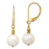 Image of 31mm 14K Yellow Gold 8-9mm Near Round White Freshwater Cultured Pearl Leverback Earrings