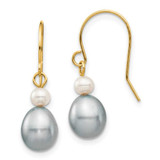 Image of 25mm 14K Yellow Gold 4-7mm White/Grey Round/Rice Freshwater Cultured Pearl Dangle Earrings