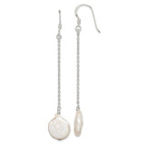 Image of 72mm Sterling Silver Polished White 12-13mm Coin Freshwater Cultured Pearl Dangle Earrings