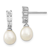 Image of 19mm Sterling Silver Rhodium-plated 7-8mm White Freshwater Cultured Pearl CZ Post Earrings