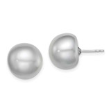 Image of 12-13mm Sterling Silver Rhodium-plated 12-13mm Grey Freshwater Cultured Button Pearl Earrings
