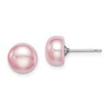Image of 8-9mm Sterling Silver Rhodium-plated 8-9mm Purple Freshwater Cultured Button Pearl Earrings